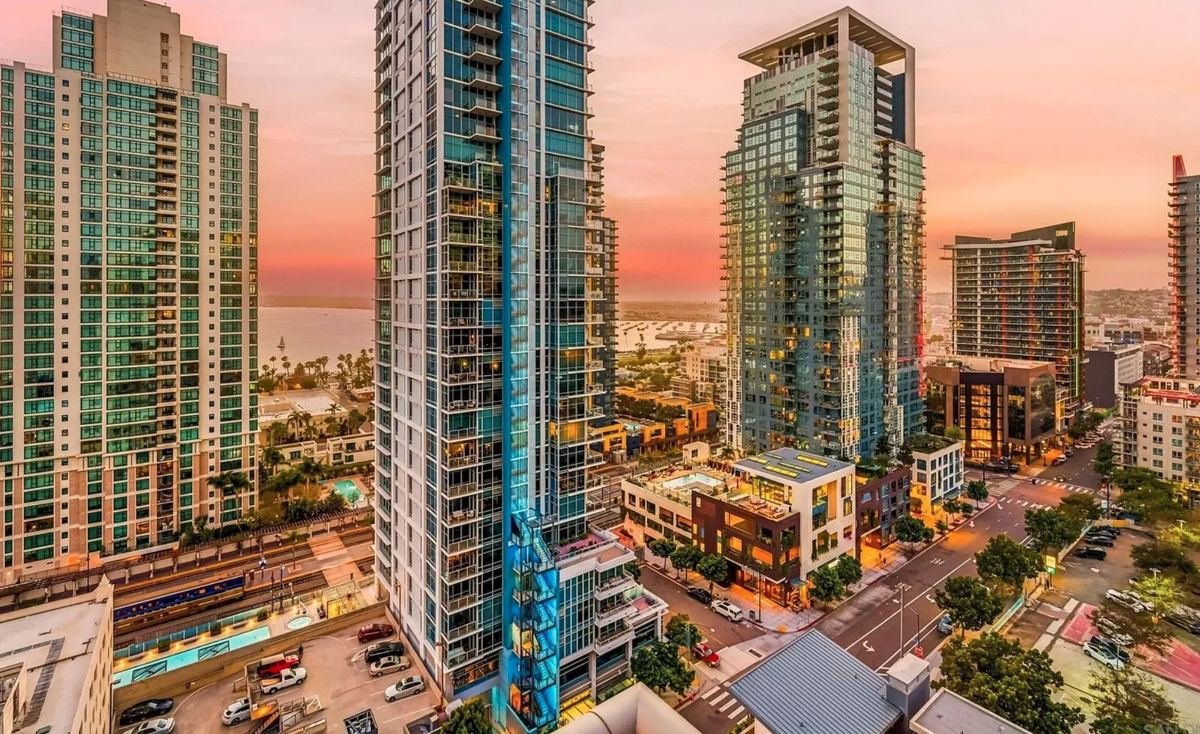 Downtown San Diego high-rise condos at sunset